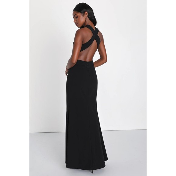 🧺Lulus Black Cross Back V-Neck Evening Gown Maxi Dress, size S - Picture 1 of 5